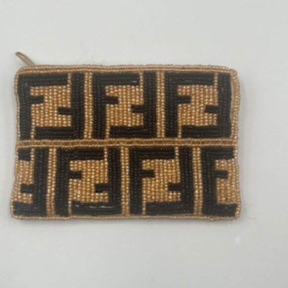 Beaded‎ Coin Purse Black And Gold Zip Top 3 X 4.5 satin lined - Picture 1 of 9